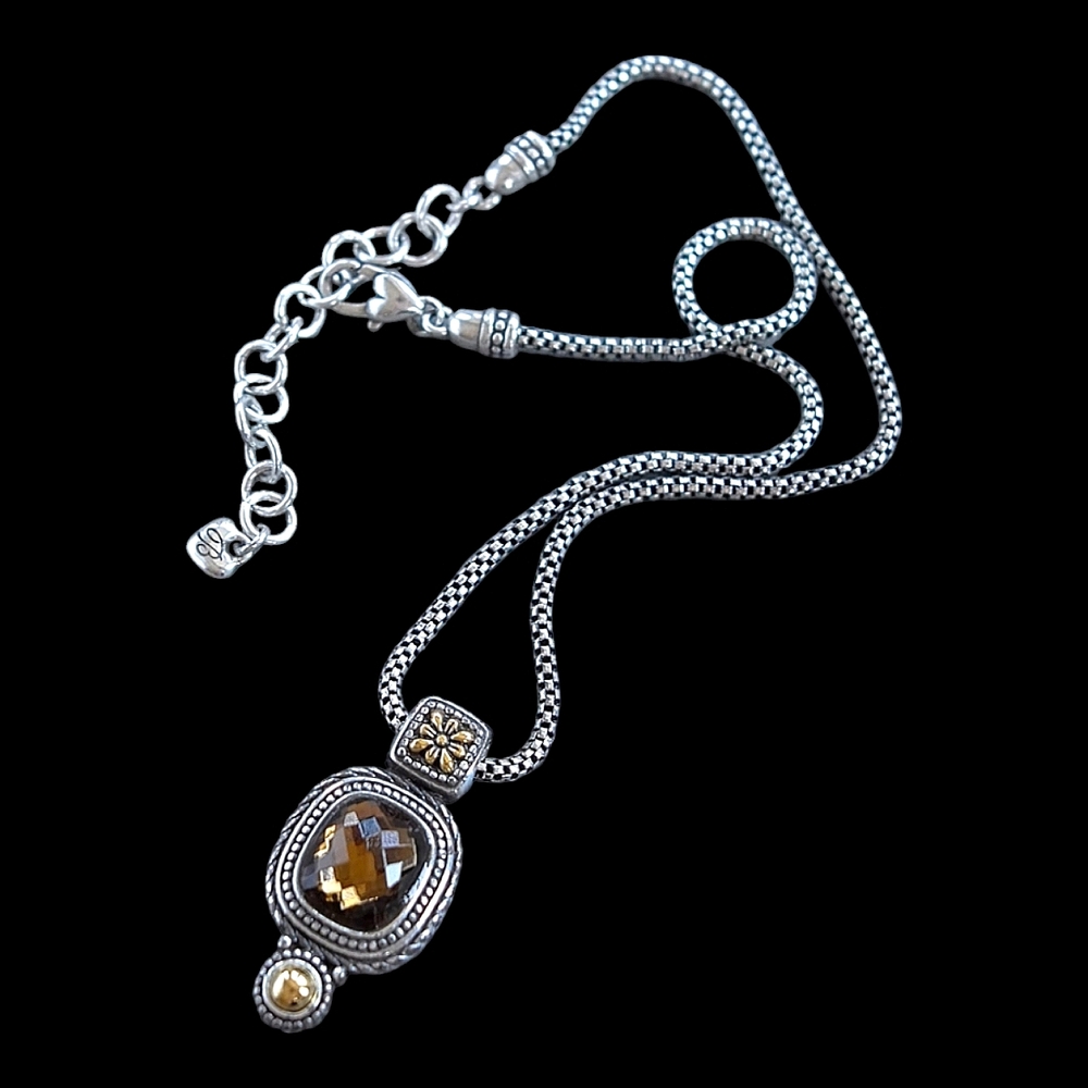 BRIGHTON Czarina Silver Faceted Crystal Pendant Necklace 18"-20" With Dust Bag